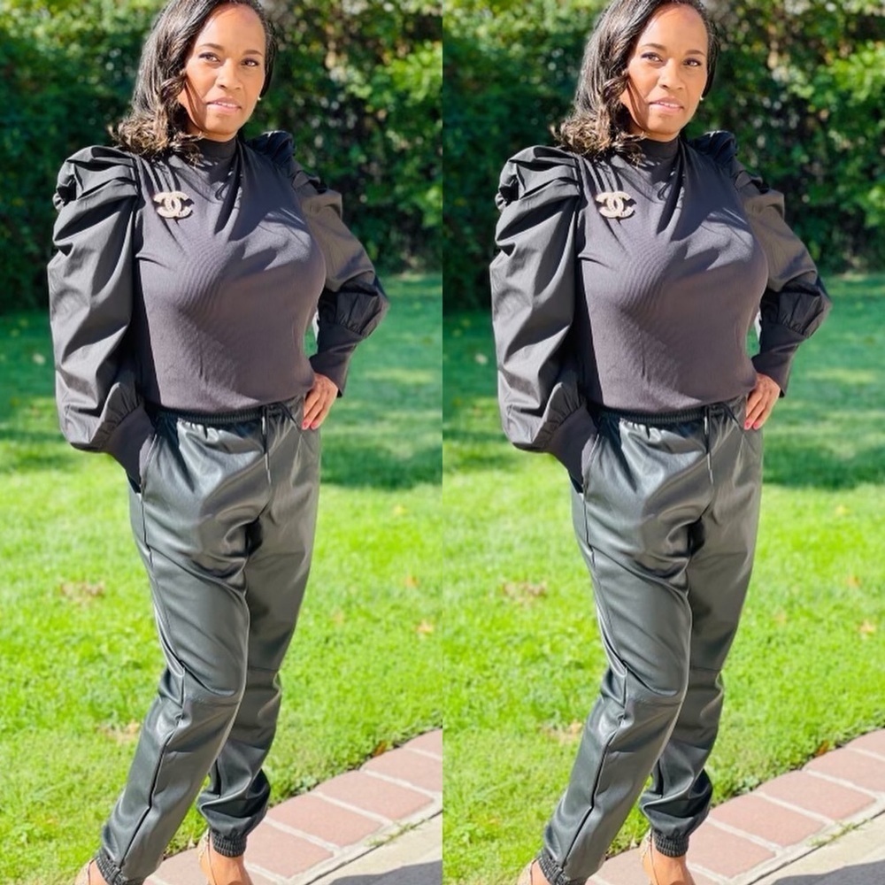 #68 Gina Faux Leather Joggers- Plus Size